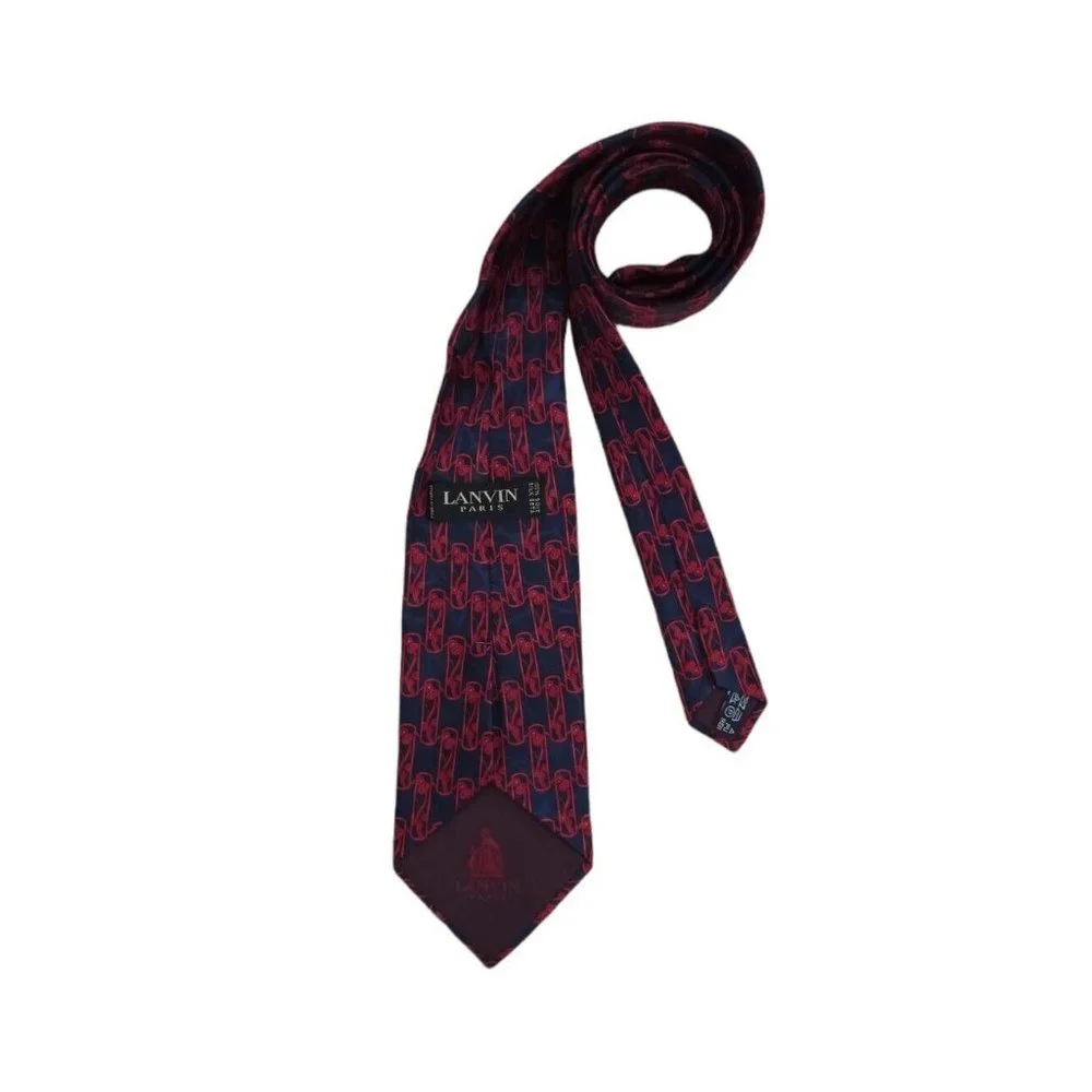 LANVIN Blue Geometric Floral Silk Tie FRANCE 58